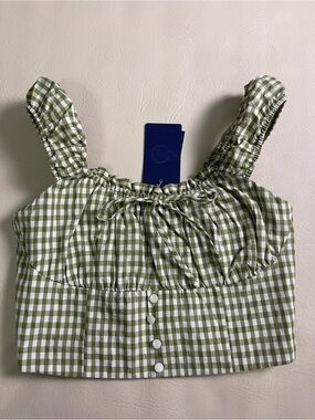 Olive Gingham Square Neck Crop Top cottagecore size‎ small